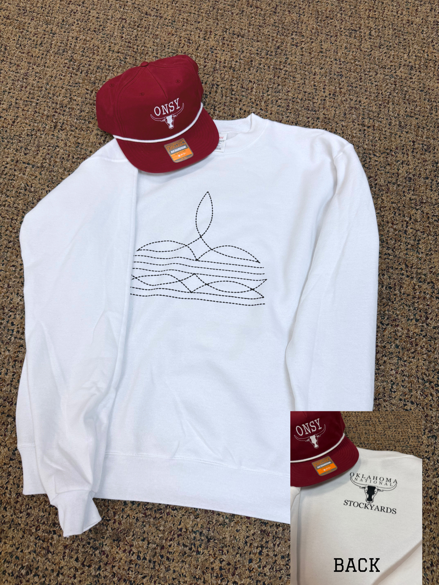 White Boot Stitch Crewneck