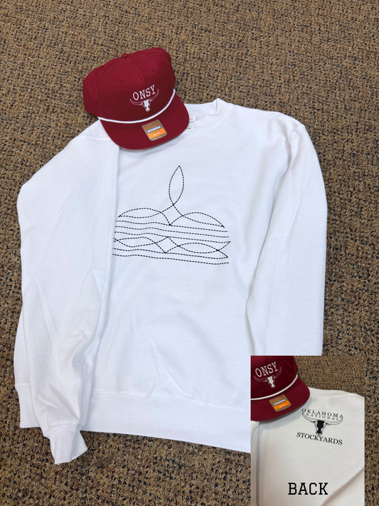 White Boot Stitch Crewneck
